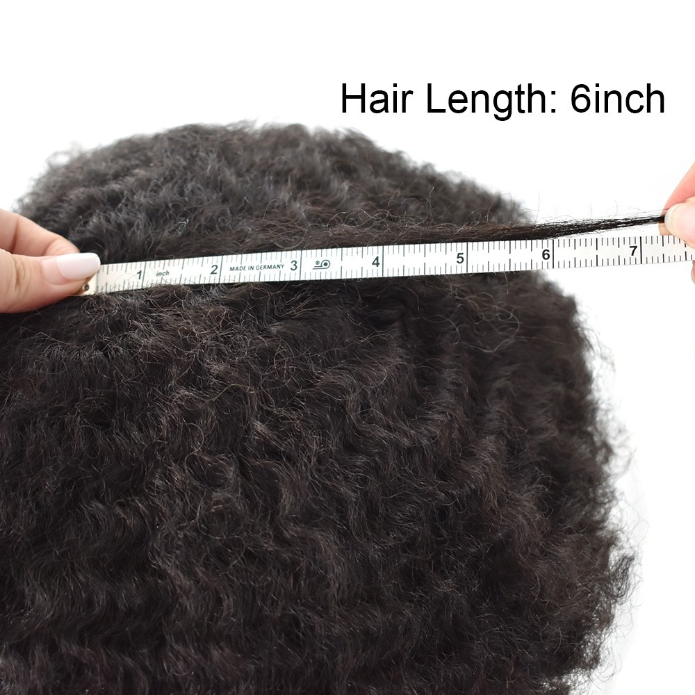 Black Afro Curl Mens Toupee Poly Skin 100%Human Hair African American Hairpieces