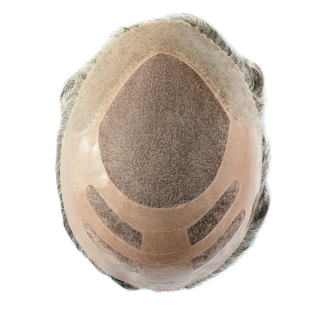 Mens Human Hair Replacement Systems Fine Mono Toupee Bond Grey Hairpieces #365