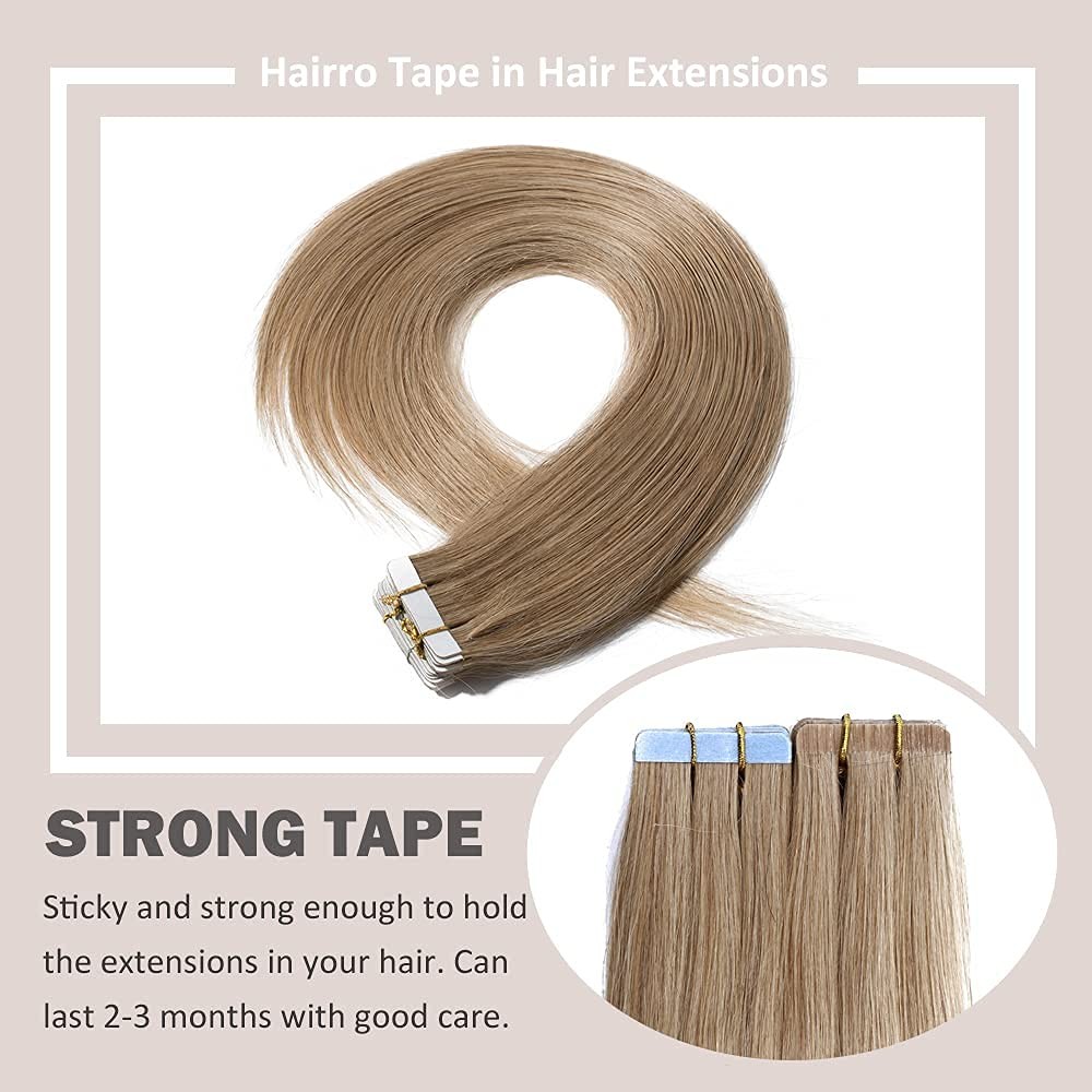 Hairro Tape In Human Hair Extensions 16 Inch Long Straight 27 Dark Blonde 100G