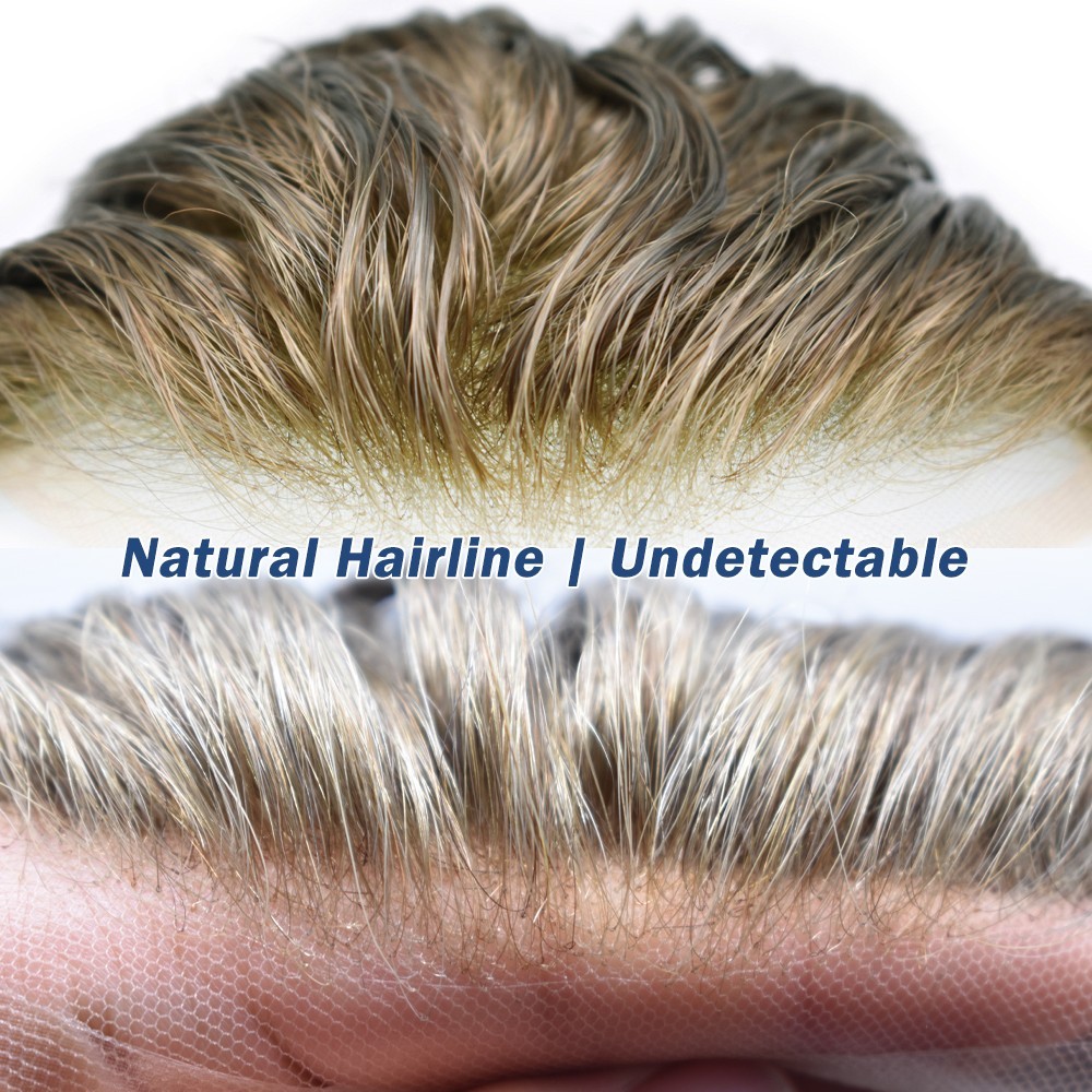 Mens Toupee Hair System Replacement French Lace Front Mono Mens Hairpiece Wig US