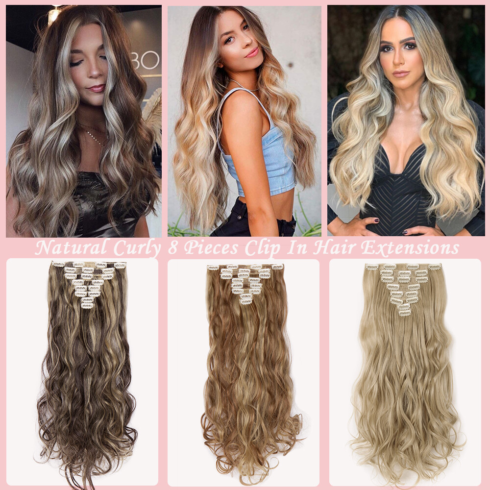 THICK 100% Real Clip In as Human Hair Extensions Weft FULL HEAD Balayage Brown