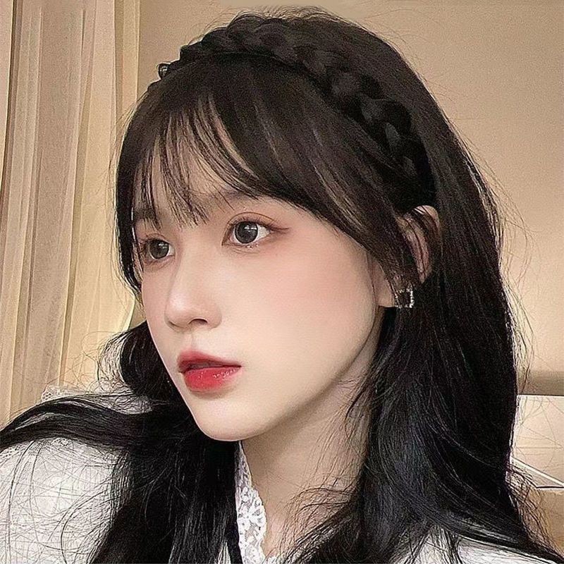 Synthetic Fake Bangs Hair Neat Fringe Bands Women Double Row Braids Headband