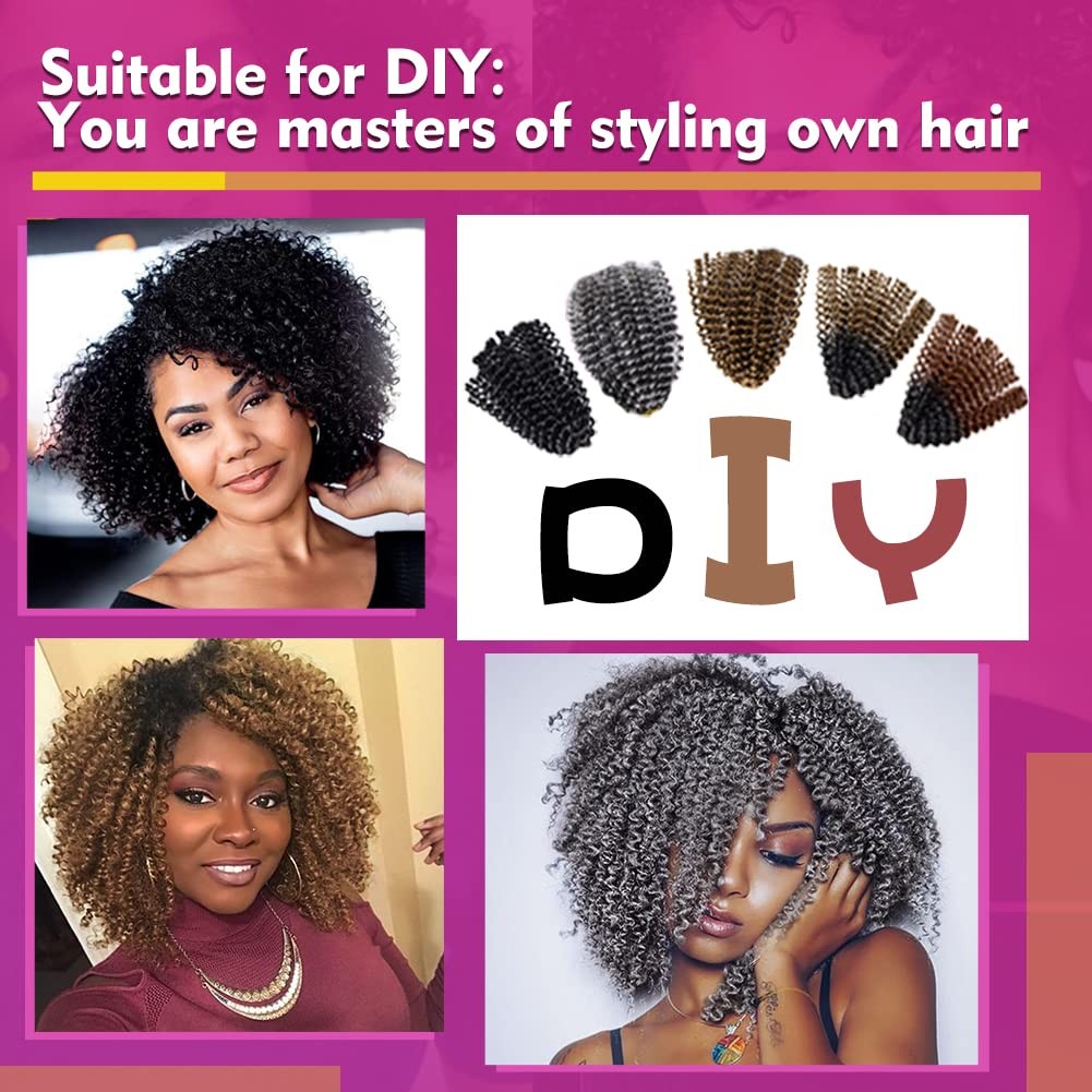 6 Packs 8 Inch Short Grey Passion Twist Hair Marlybob Jerry Curl Crochet Hair…