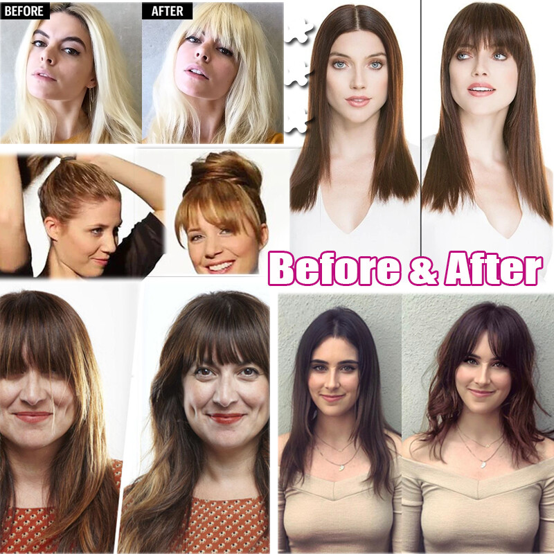 SALE Fringe Bangs Clip In 100% Remy Human Hair Extensions Middle Part Hairpieces