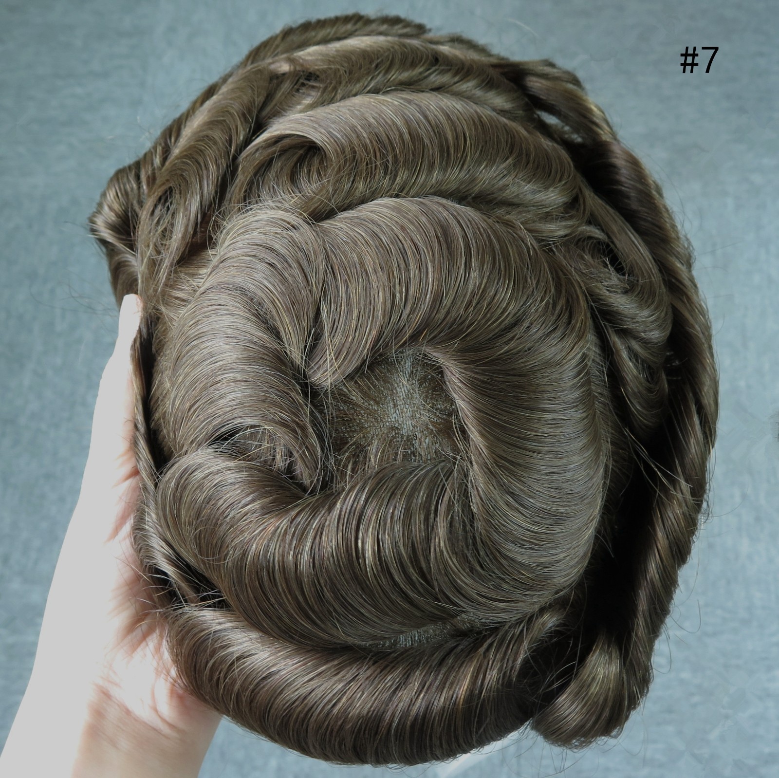 Mens Toupee Human Hair Piece Ultra Thin Skin Knotted Men Hair Replacement System