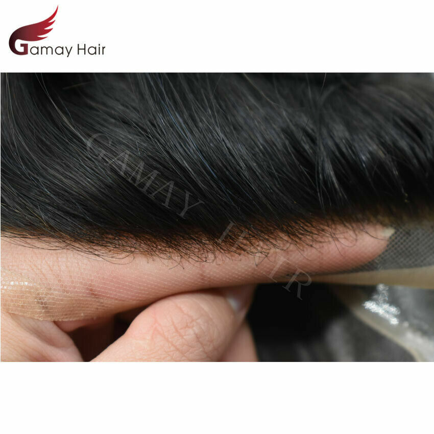 Mens Toupee French Lace Front Hairpiece Fine Mono Poly Skin Hair Systems Natural