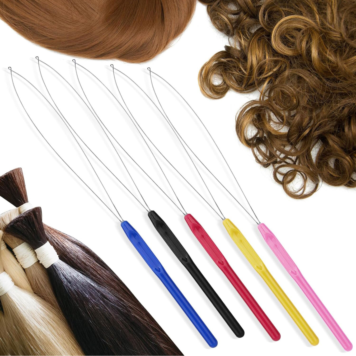 Nano Ring Loop Threader Pulling Tool Silicone Bead for Nano Bead Hair Extensions