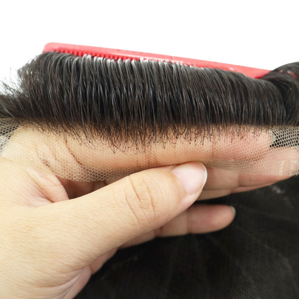 Toupee Mens Human Hair Replecement System All Lace Hairpieces Off Black 8”X10”