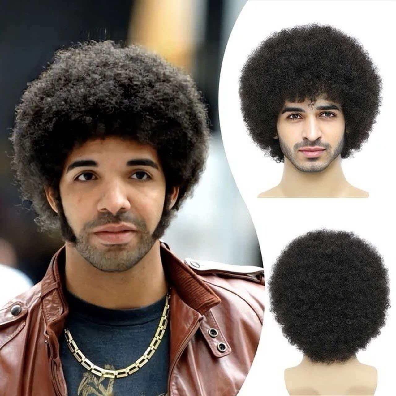 Men’s 10in Kinky Curly Black Wig Full Heat Resistant Synthetic Cosplay Party