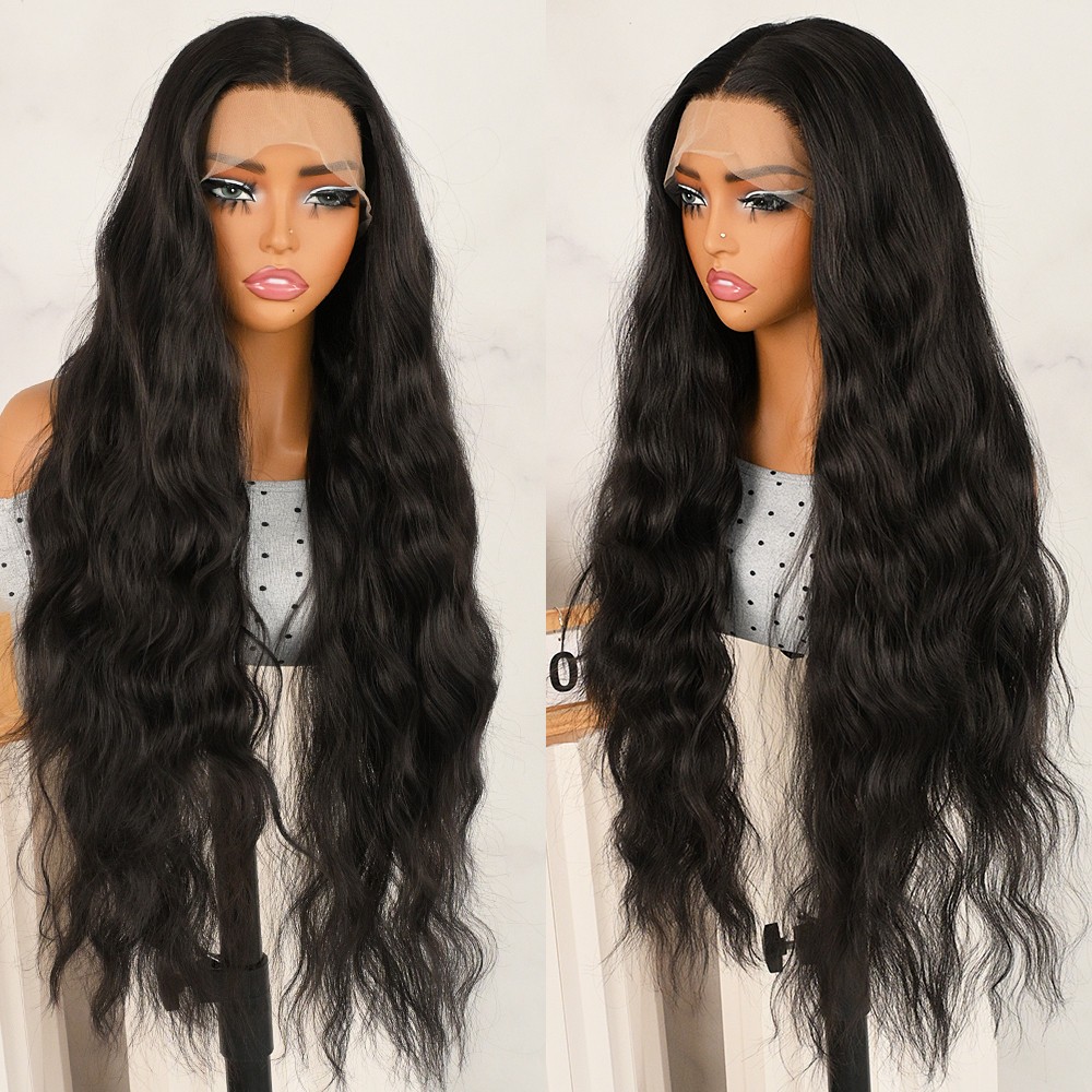 Curly Wave Lace Front Wigs 13×4 Free Part Pre Plucked Natural Hairline Black Wig