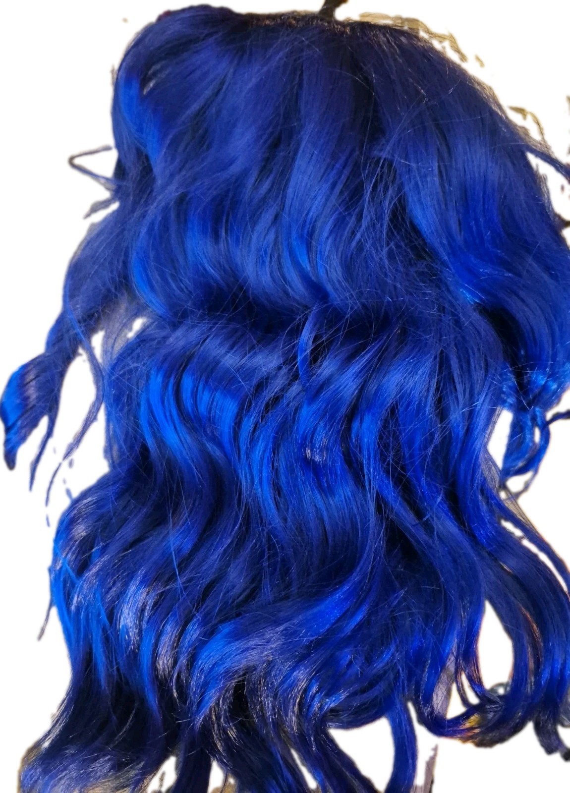 Blue Curly Wavy Bangs Medium Length Women Wig Synthetic Cosplay Anime Wig
