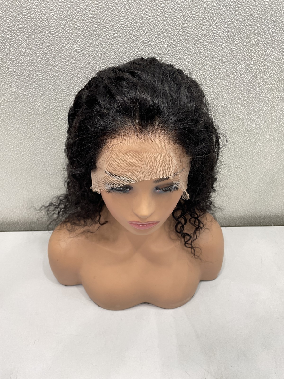 Natural Black Curly Human Hair Blend 13×4 Lace Front Wig, 16″