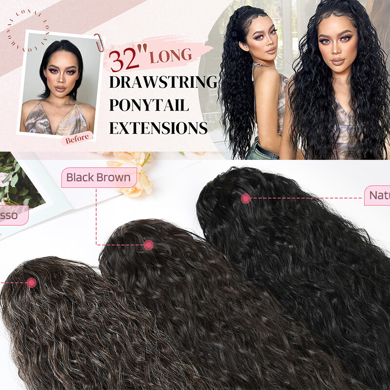 100% Real Thick Drawstring Ponytail Clip In Hair Extension Natural As Human Wavy