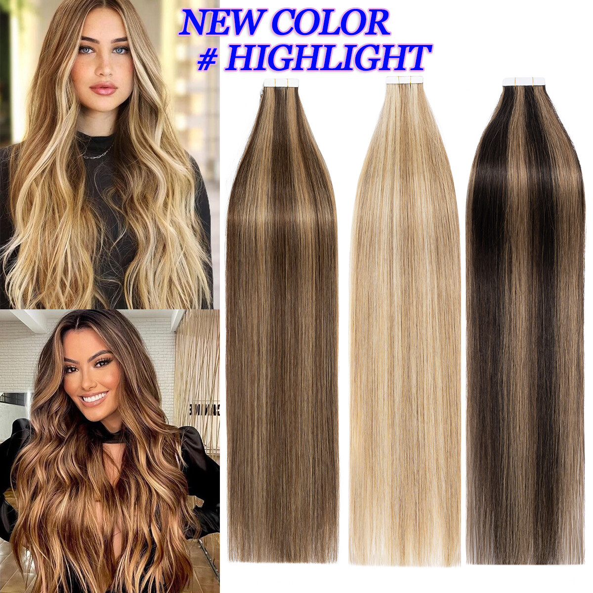 CLEARANCE Tape In Remy Human Hair Extensions Skin Weft Full Head Ombre Invisible