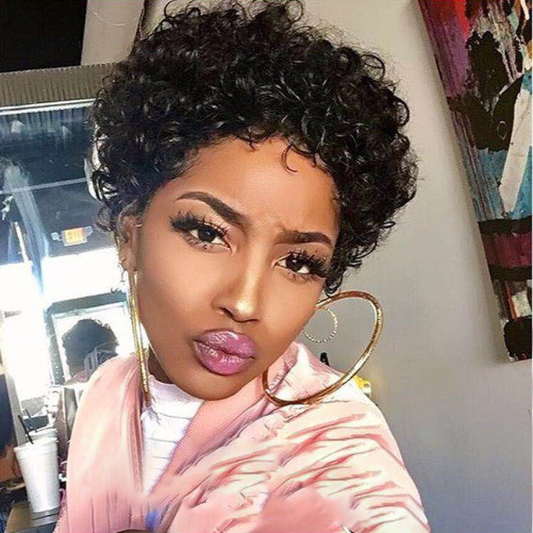 Natural Looking Big Curls Pixie Cut Short Wigs For Black Women 6Inch Short Curly