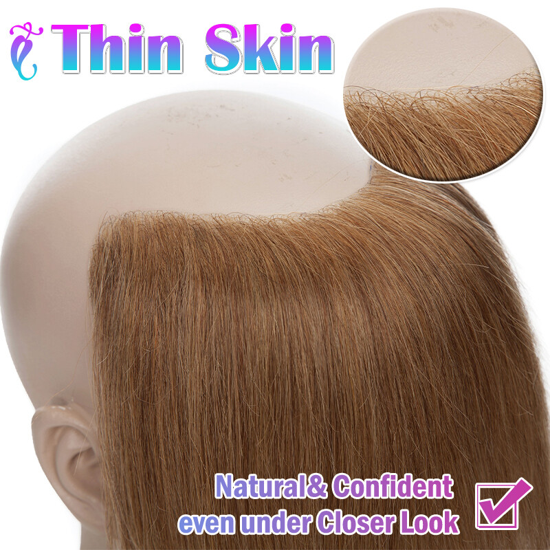 PU Skin Topper Men Toupee Human Hair Replacement System Forehead Hairline/Pieces