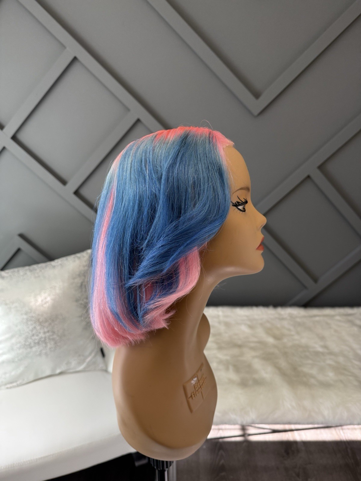 Custom Color Lace Front Wig Human Hair | Bob Cut Wig | Pink & Blue | Baby Shower