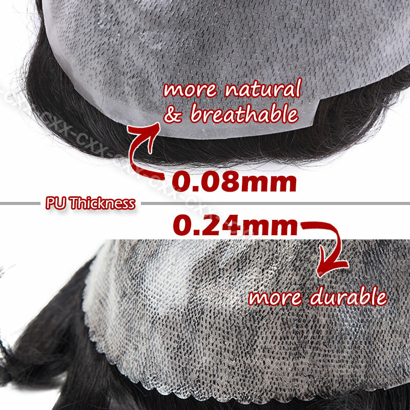 Mens Toupee Hairpiece PU Thin Skin 100% Human Hair System Replacement Wig Silver