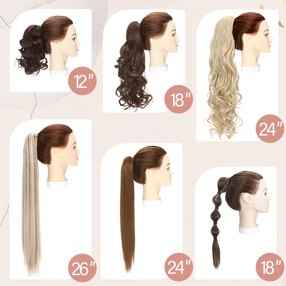 Claw Ponytail Long Curly Pony Tails Clip In Hair Extension Brown Highlight Thick