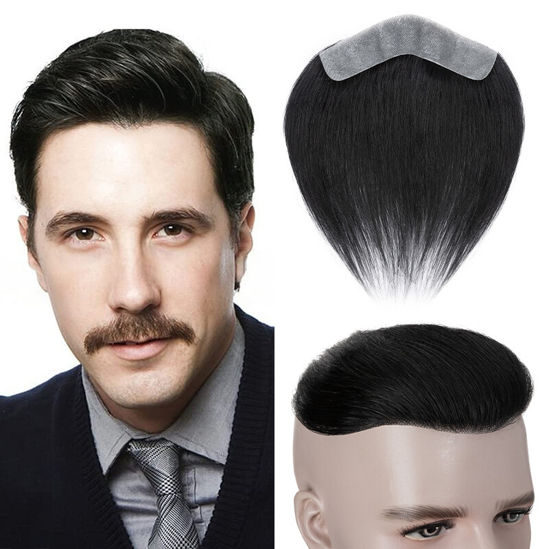 Men Toupee Thin Skin PU 100% Remy Human Hair Frontal Receding Hairline Hairpiece