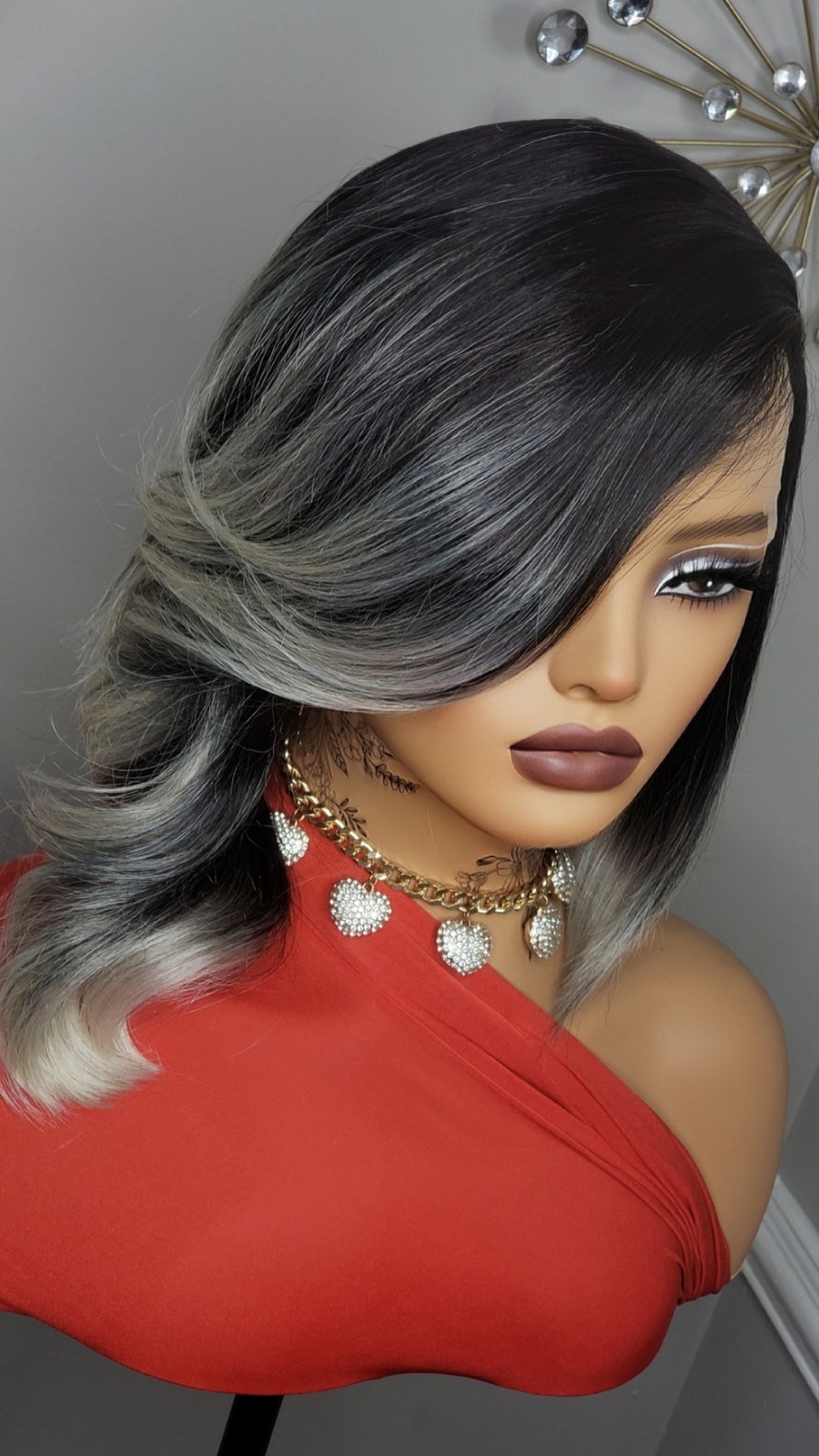 New Curly Side Bang Bob Style Lace Front Wig Black Ash Blonde Gray Ombre Womens