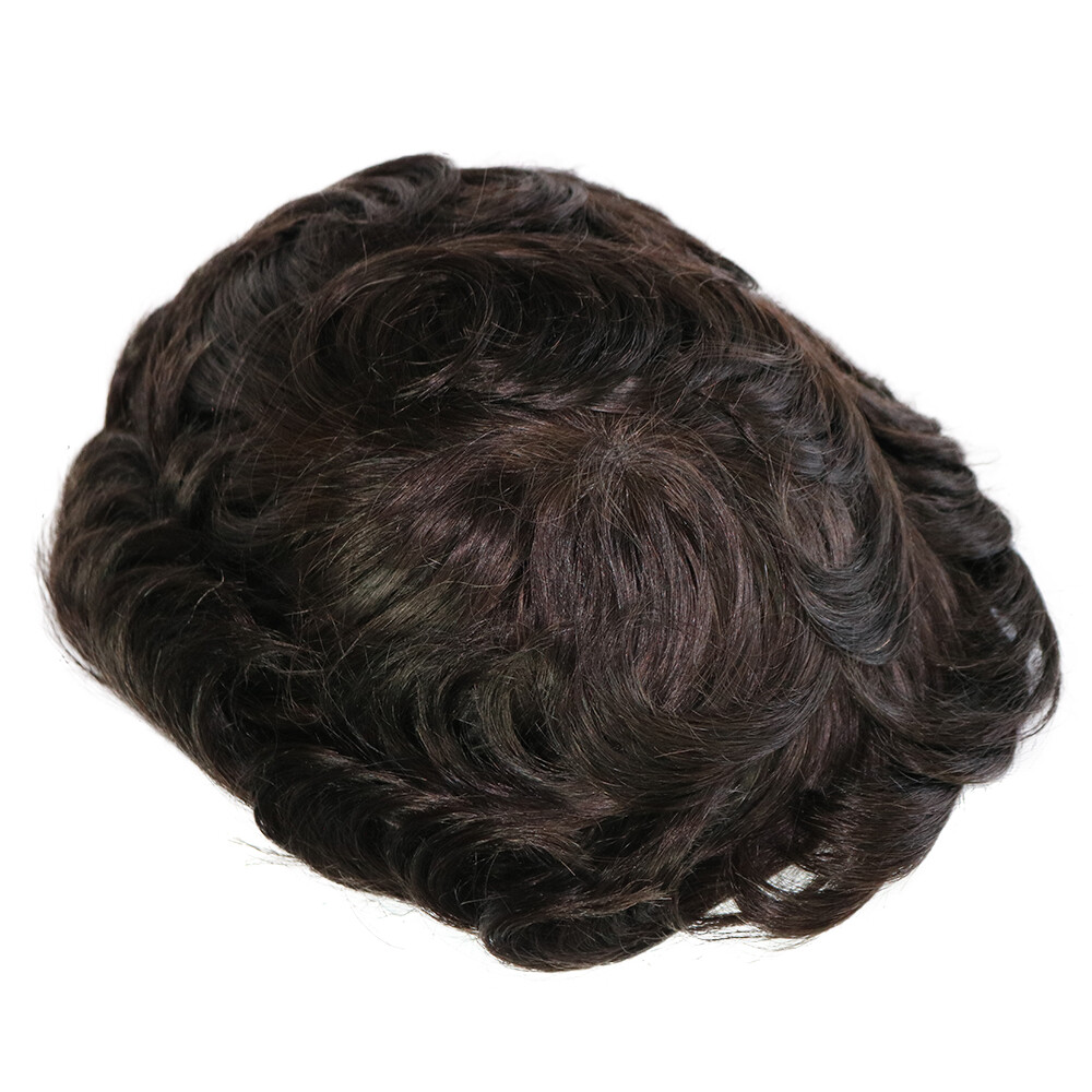 Full Poly Mens Toupee 8×10 Injected PU Human Hair Capillary Prosthesis Thin Skin
