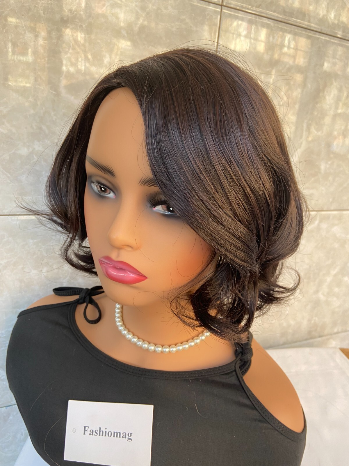 Side Part Dark Brown Wavy 100% Human Hair Blend Heat Ok Wigs Women Natural Soft