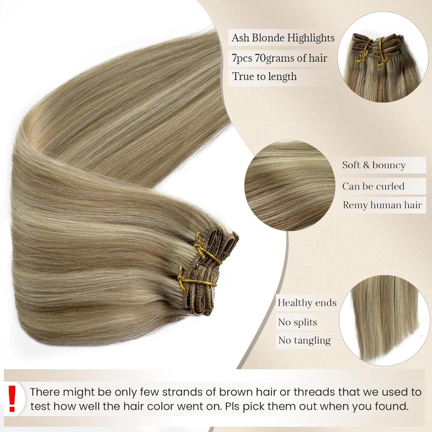 70g Beige Blonde Remy Hair Extensions Clip in Human Hair Extensions Seamless #18