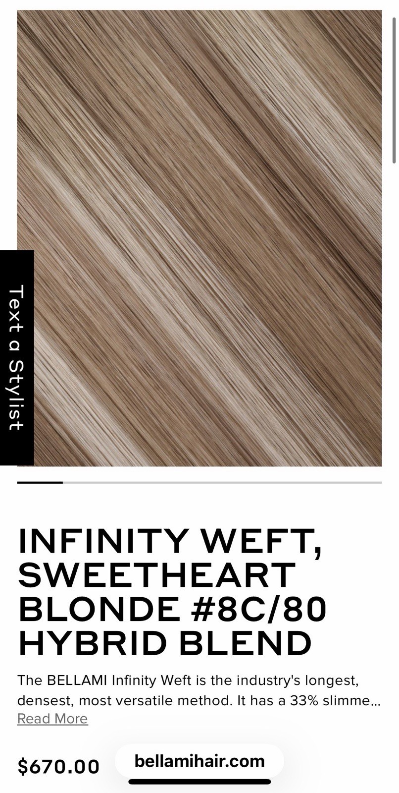 BELLAMI INFINITY WEFT COLOR Sweetheart Blonde#8C#80 Hybrid 22in-85g