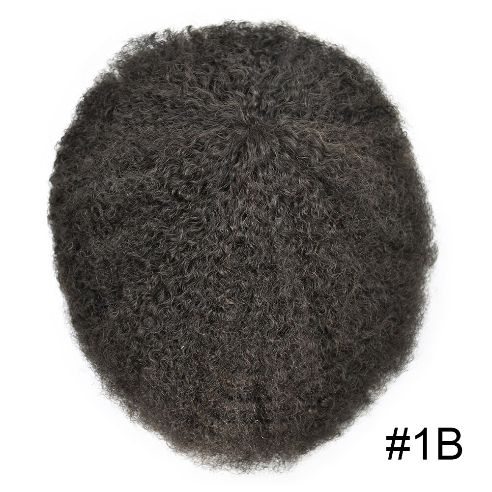 Afro Curly Mens Toupee Full Poly Skin PU Hair System Replacements for Black Men
