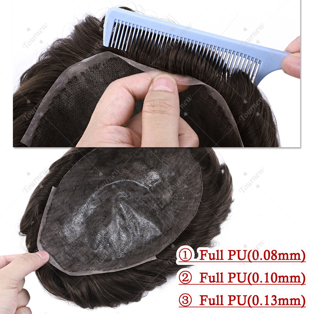 Full PU Thin Remy Human Hair Extensions Man’s Top Piece Toupee Hairpiece 8″x10″