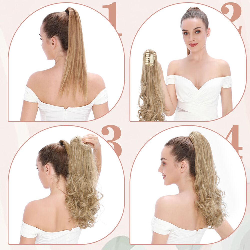 Claw Ponytail Long Curly Pony Tails Clip In Hair Extension Brown Highlight Thick