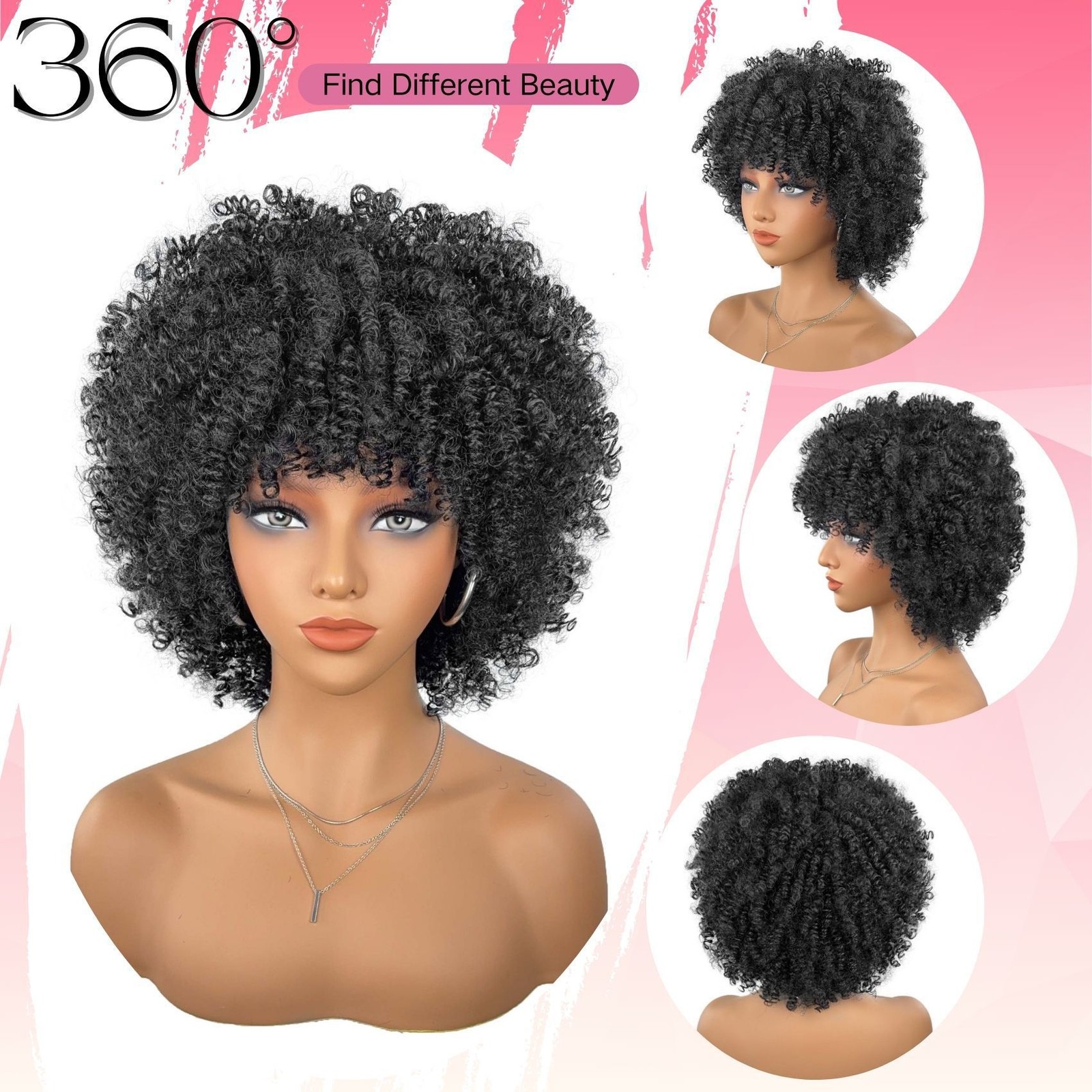 Multi-color Fluffy Natural Afro Kinky Curly High Temperature Synthetic Wig for