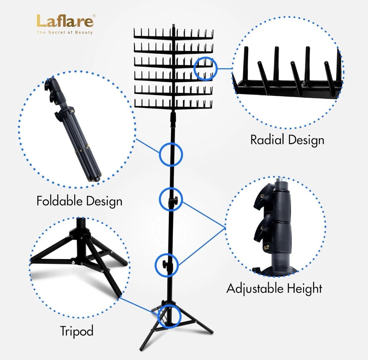Laflare Standing Braid Hair Organizer – 144 Pegs Hair Extension Holder, Divider
