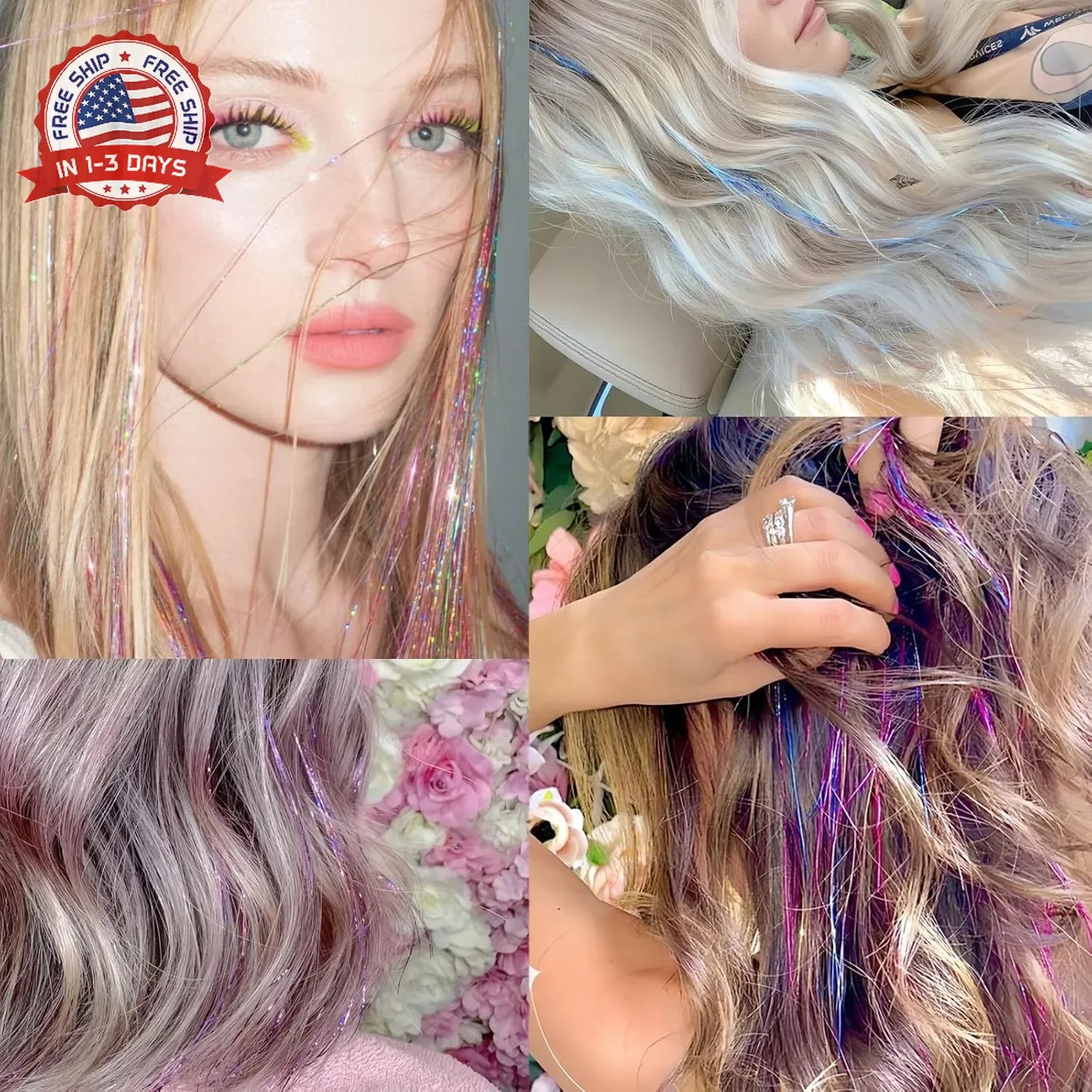 Hair Tinsel,24 Colors Hair Tinsel Kit for Girls 9600 Strands Fairy Tinsel Hair E