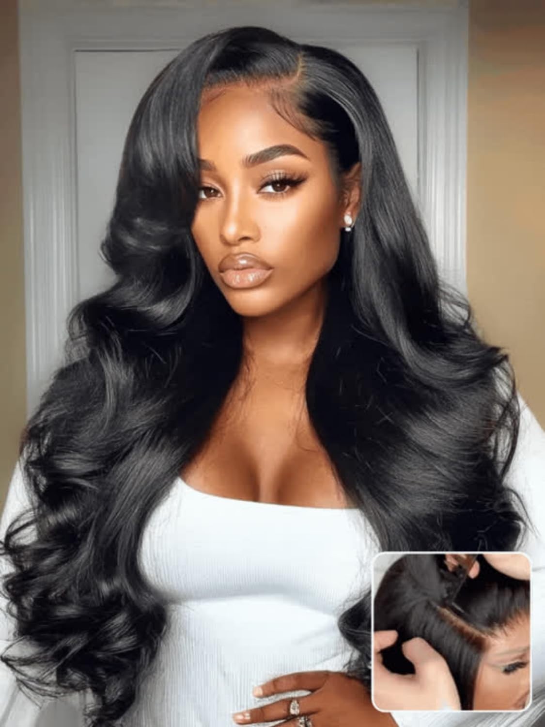 Glueless 5×5 Body Wave Drawstring Wig – 180% Density, Pre-Plucked, 24 Inch, Huma