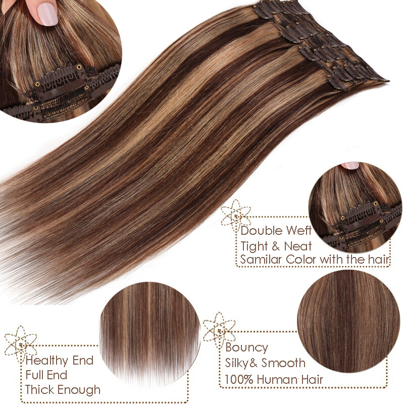 200g Double Weft Clip In 100% Remy Human Hair Extensions Thick Full Head US R03
