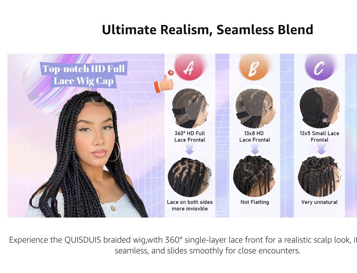 Lace front braided Knotless Box Braid Wig HD Single Layer 36” Long Natural Black