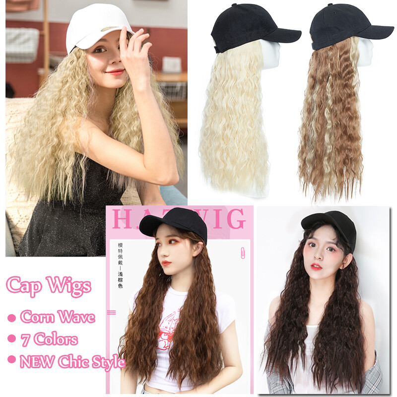 100% REAL Baseball Hat Cap with Hair Extensions AS Human Long Ponytail Hairpiece