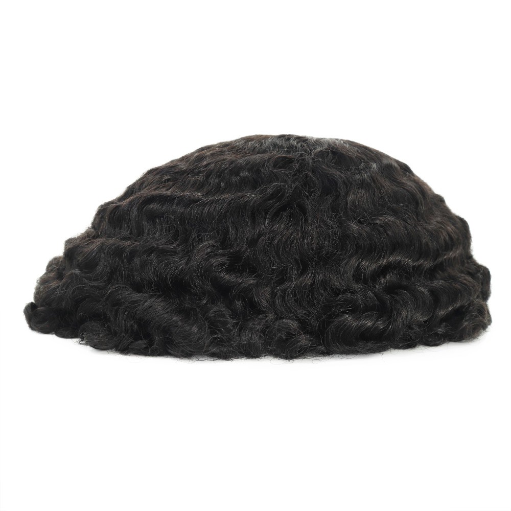 Toupee for Men Human Hair Afro Curl 12mm French Lace Black Hair System Pieces 1B