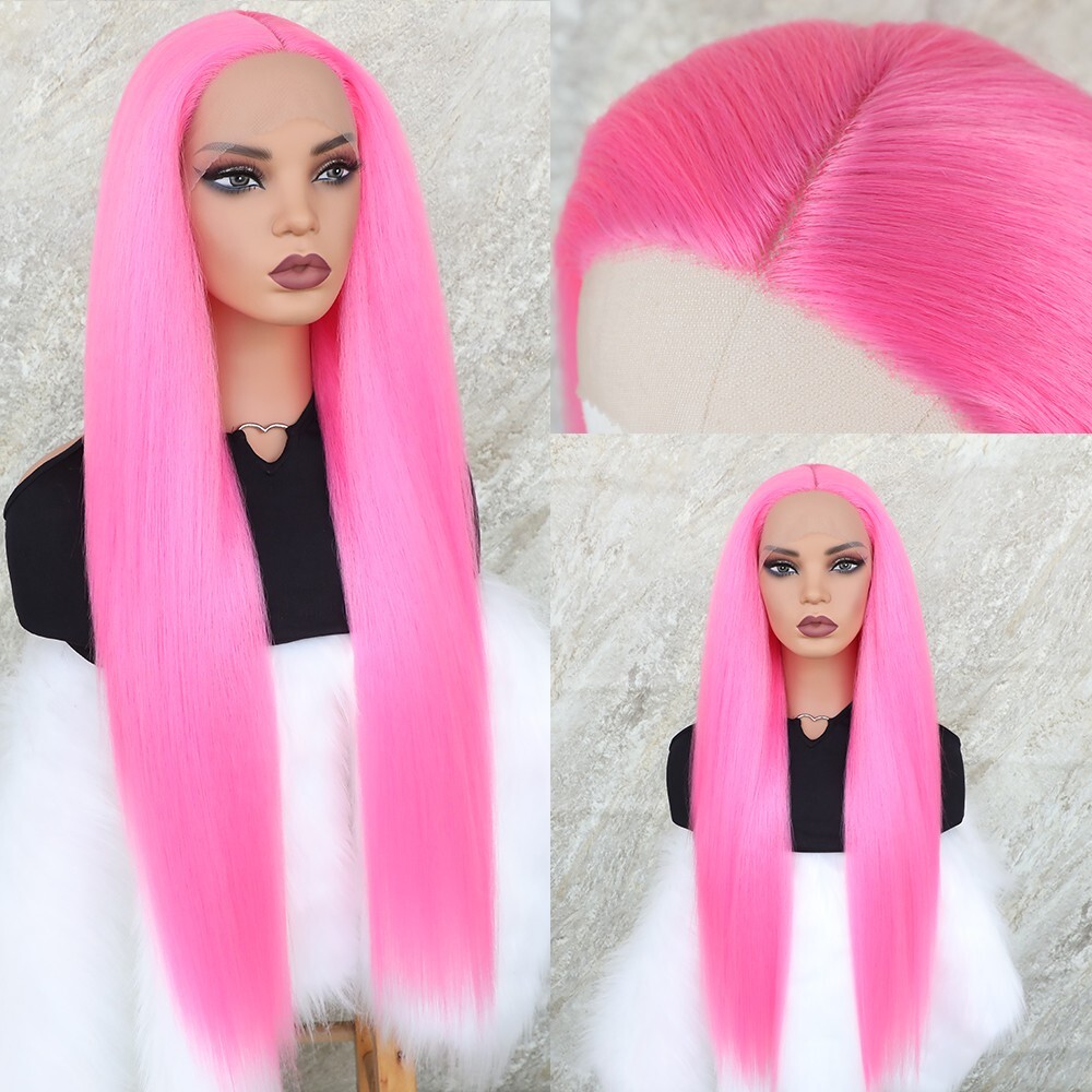 Glueless Synthetic 32inch Long Straight Lace Front Wigs Pre Plucked Women Party