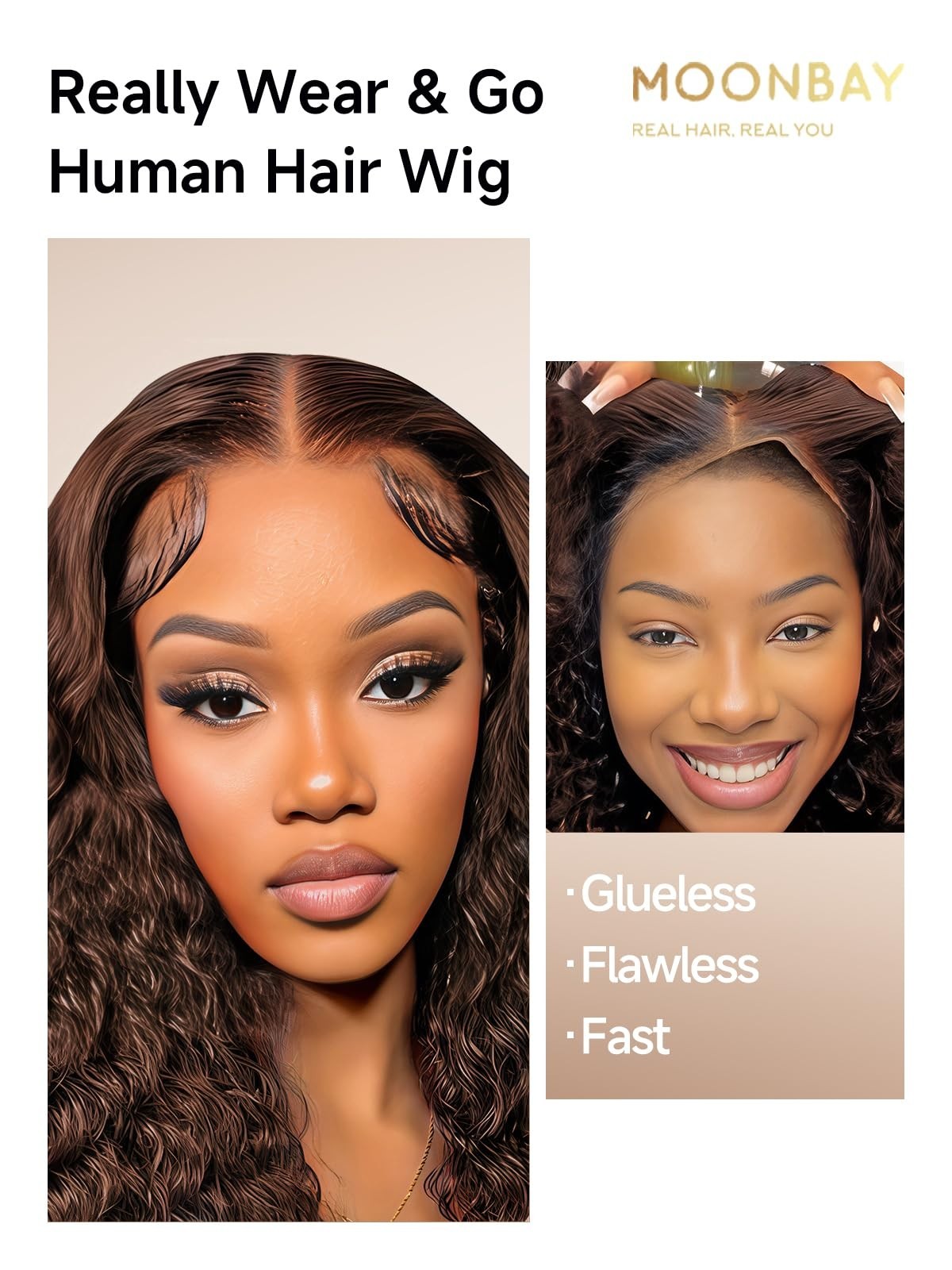 22in Chocolate Brown Deep Wave Glueless Human Hair Wig – 5×5 HD Lace Closure, 20