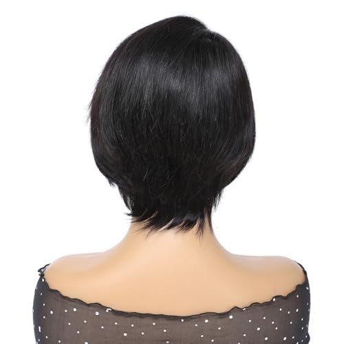 8″ Short Pixie Cut Human Hair Wig for Women, Glueless Straight, Easy Wear, Low M
