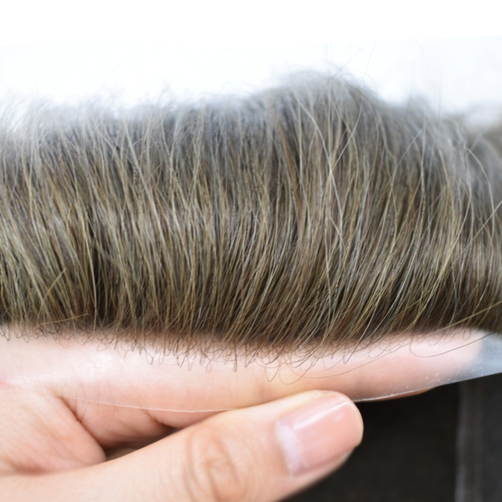 Mens Toupee Hairpiece Fine Mono Poly Human Hair Replacement System Wigs for Men
