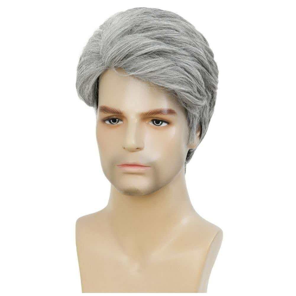 Men’s 6in Short Silver Gray Wig Heat Resistant Synthetic Full Cosplay Party