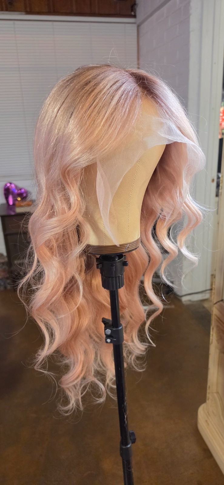 30″ Custom-colored 100% Human Hair Lace Front Wig – Pink Champagne
