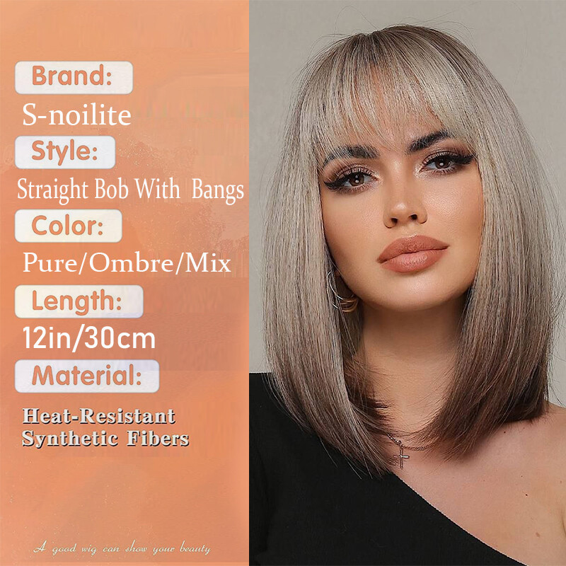 Women Ladies Brown Blonde Wig Long Hair Curly Straight Bangs Full Wigs Glueless