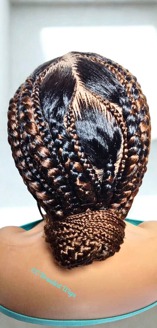 Bun Braided Wig. Natural Brush Cornrow Braids. Full Lace with Baby Hair.