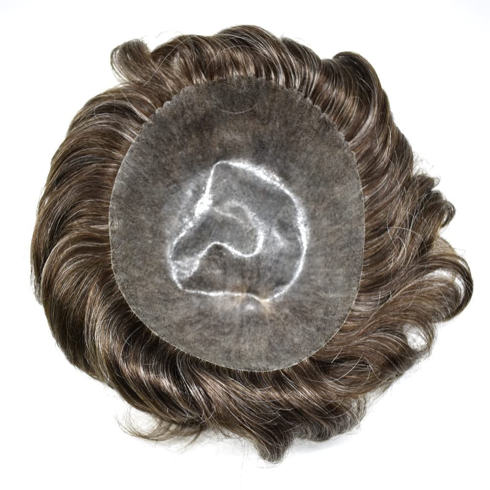Mens Toupee Human HairSystems Full Poly Thin Skin HairPiece Replacement SystemUS