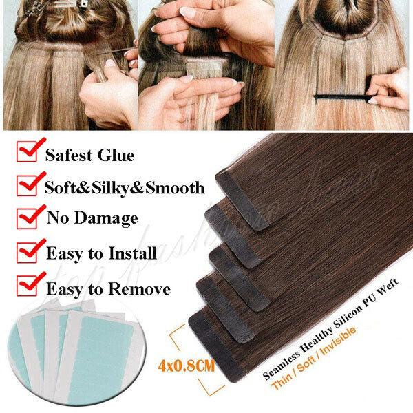 9A Russian Tape In Remy Human Hair Extensions Full Head Skin Weft Straight THICK
